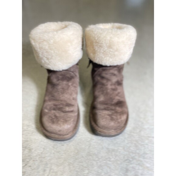 UGG Boho Tan Suede Leather Shearling Lined Ankle Boots Women’s 8 - Picture 3 of 7